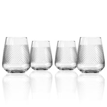 Load image into Gallery viewer, Four clear glass tumblers with textured design on a white background