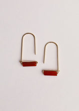 Load image into Gallery viewer, gold drop earring with a carnelian agate stone on a white background