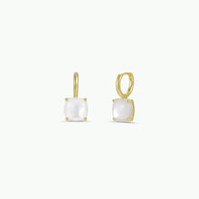 Load image into Gallery viewer, Gold earrings with white gemstones on a white background