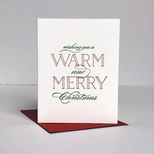 Load image into Gallery viewer, Letterpress Christmas card with 'Wishing you a Warm and Merry Christmas'