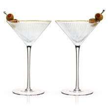 Load image into Gallery viewer, Deco Meridian Gold-Rimmed Crystal Martini Glasses, rippled crystal