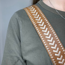 Load image into Gallery viewer, Archer Handcrafted Wide Leather Embroidered Shoulder Strap in Cognac