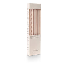 Load image into Gallery viewer, 3 tapered candles each with a different texture including a twist, fluted and smooth in blush pink