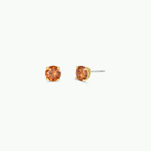 Load image into Gallery viewer, Pair of round amber gemstone stud earrings on a white background