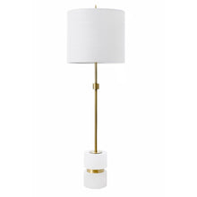 Load image into Gallery viewer, Table lamp with white shade and gold base on a white background