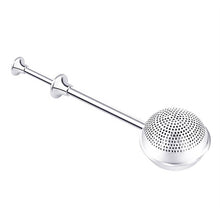 Load image into Gallery viewer, Silver kitchen tool with a long handle and round mesh end on a white background