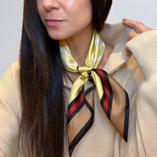 Load image into Gallery viewer, Squar'd Away 100% silk scarf The Blair in Buttercup measuring 25 inches by 25 inches