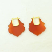 Load image into Gallery viewer, Pair of orange earrings with gold hooks on a white background