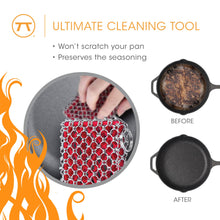Load image into Gallery viewer, Cleaning tool for cast iron pans with 'Before' and 'After' comparison on a white background.
