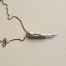 Load image into Gallery viewer, mini blade necklace inlaid with gray mother of pearl