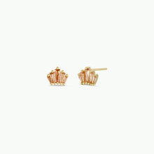 Load image into Gallery viewer, Gold crown-shaped earrings on a white background