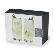 Load image into Gallery viewer, Viski - Deco Meridian Gold-Rimmed Crystal Highball Glasses -Set of 2