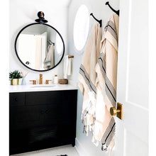 Load image into Gallery viewer, Zebrine 100% Cotton Turkish Hand and Bath Towel in ivory with black stripes and fringe