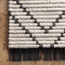Load image into Gallery viewer, Carlina Modern Geometric Soft Shag Fringe Area Rug 5' 3" x 7' 6" in beige and black