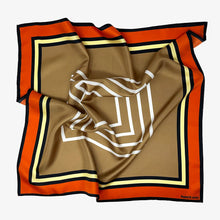 Load image into Gallery viewer, Squar'd Away 100% Silk Scarf The Blair in Tangerine. Measuring 25 inches by 25 inches.