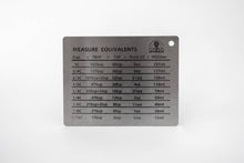 Load image into Gallery viewer, Metal measuring conversion chart on a white background