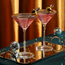 Load image into Gallery viewer, Deco Meridian Gold-Rimmed Crystal Martini Glasses