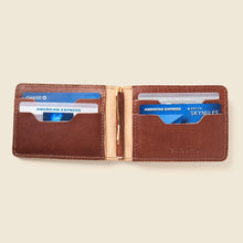 Load image into Gallery viewer, full grain leather bifold money clip wallet n brown