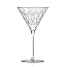 Load image into Gallery viewer, Clear martini glass with intricate design on a white background