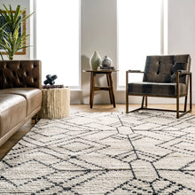 Load image into Gallery viewer, Carlina Modern Geometric Soft Shag Fringe Area Rug 5' 3" x 7' 6" in beige and black
