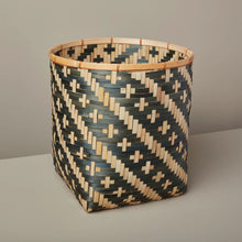 Load image into Gallery viewer, Woven basket with geometric pattern on a neutral background