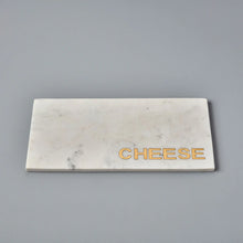 Load image into Gallery viewer, Marble cheese board with 'CHEESE' engraving on a gray background