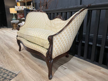 Load image into Gallery viewer, Decorative settee with patterned upholstery on a wooden floor.