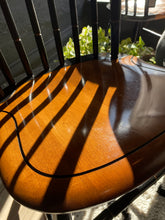 Load image into Gallery viewer, Vintage L. Hitchcock American Traditional Farmhouse style spindle dining chair in black with gold stenciling and a natural maple seat finished in their golden brown Harvest stain