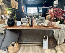 Load image into Gallery viewer, The Harper Solid Walnut Console Table with gold steel base