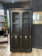 Load image into Gallery viewer, Black cabinet with gold accents in a room setting