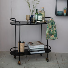 Load image into Gallery viewer, Metal & Marbled Veneer 2-Tier Bar Cart on Casters in Matte Black