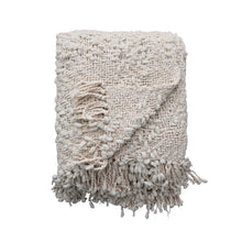 Load image into Gallery viewer, Ivory Woven Cable Knit Throw 60 inches x 50 inches. Cotton blend.