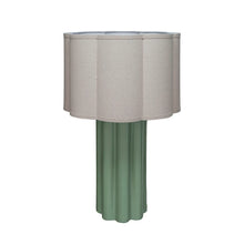 Load image into Gallery viewer, Stoneware Fluted pale Green Table Lamp with Ivory Linen Scalloped Shade & Swivel Neck