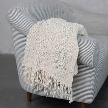 Load image into Gallery viewer, Ivory Woven Cable Knit Throw 60 inches x 50 inches. Cotton blend.