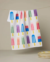 Load image into Gallery viewer, Kitchen towel with colorful popsicle pattern on a beige background