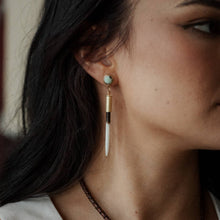 Load image into Gallery viewer, Close-up of a woman wearing an earring with a turquiose stone.