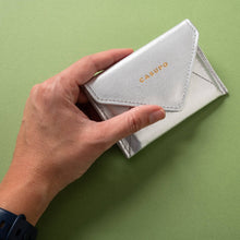 Load image into Gallery viewer, rfid protecting mini foldover wallet in silver