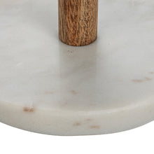 Load image into Gallery viewer, Close-up of a marble surface with a wooden leg