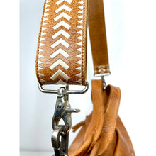 Load image into Gallery viewer, Archer Handcrafted Wide Leather Embroidered Shoulder Strap in Cognac