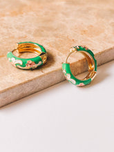 Load image into Gallery viewer, Cloisonné Gold Enamel Flower Hoops