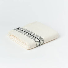 Load image into Gallery viewer, Zebrine 100% Cotton Turkish Hand and Bath Towel in ivory with black stripes and fringe