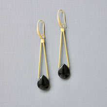 Load image into Gallery viewer, Gold plated earrings with black teardrop-shaped drops