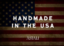 Load image into Gallery viewer, American flag with 'Handmade in the USA' text and 'ASTALI' branding