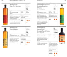Load image into Gallery viewer, Product listings for Redemption and Temptation bourbon and whiskey with bottle images and descriptions.