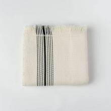 Load image into Gallery viewer, Zebrine 100% Cotton Turkish Hand and Bath Towel in ivory with black stripes and fringe