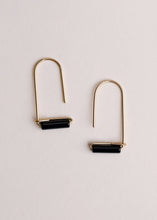 Load image into Gallery viewer, gold drop earring with black onyx stone on a white background