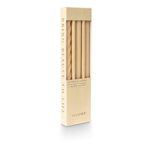 Load image into Gallery viewer, 3 tapered candles each with a different texture including a twist, fluted and smooth in pale butter yellow