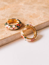 Load image into Gallery viewer, Cloisonné Gold Enamel Flower Hoops