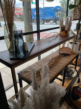 Load image into Gallery viewer, The Harper Solid Walnut Console Table with gold steel base