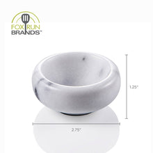 Load image into Gallery viewer, White marble bowl with dimensions and Fox Run Brands logo on a white background
